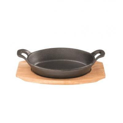 Cast Iron 15.5x10cm Oval Pan with Maple Tray